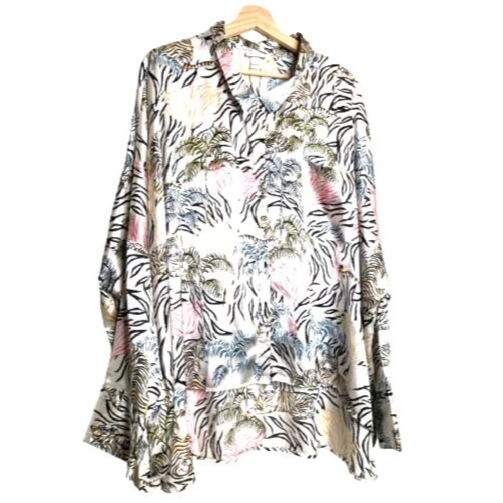Neon Rose Womens Tiger Print Long Sleeve Blouse Plus Size 22